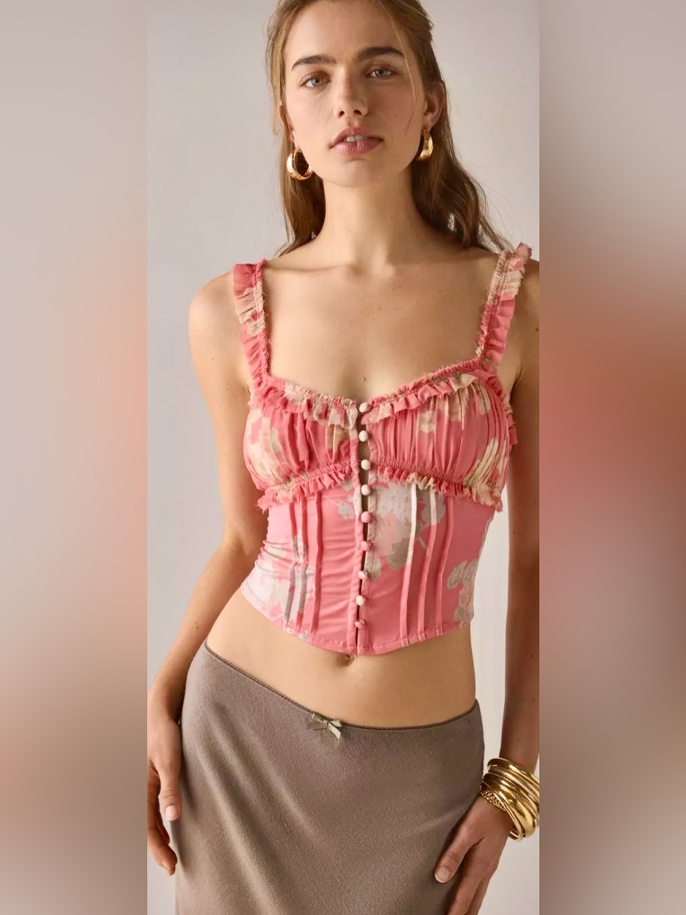 NWOT URBAN OUTFITTERS KIMCHI BLUE CLAUDIA RUFFLE TRIM CROPPED CORSET TOP MEDIUM